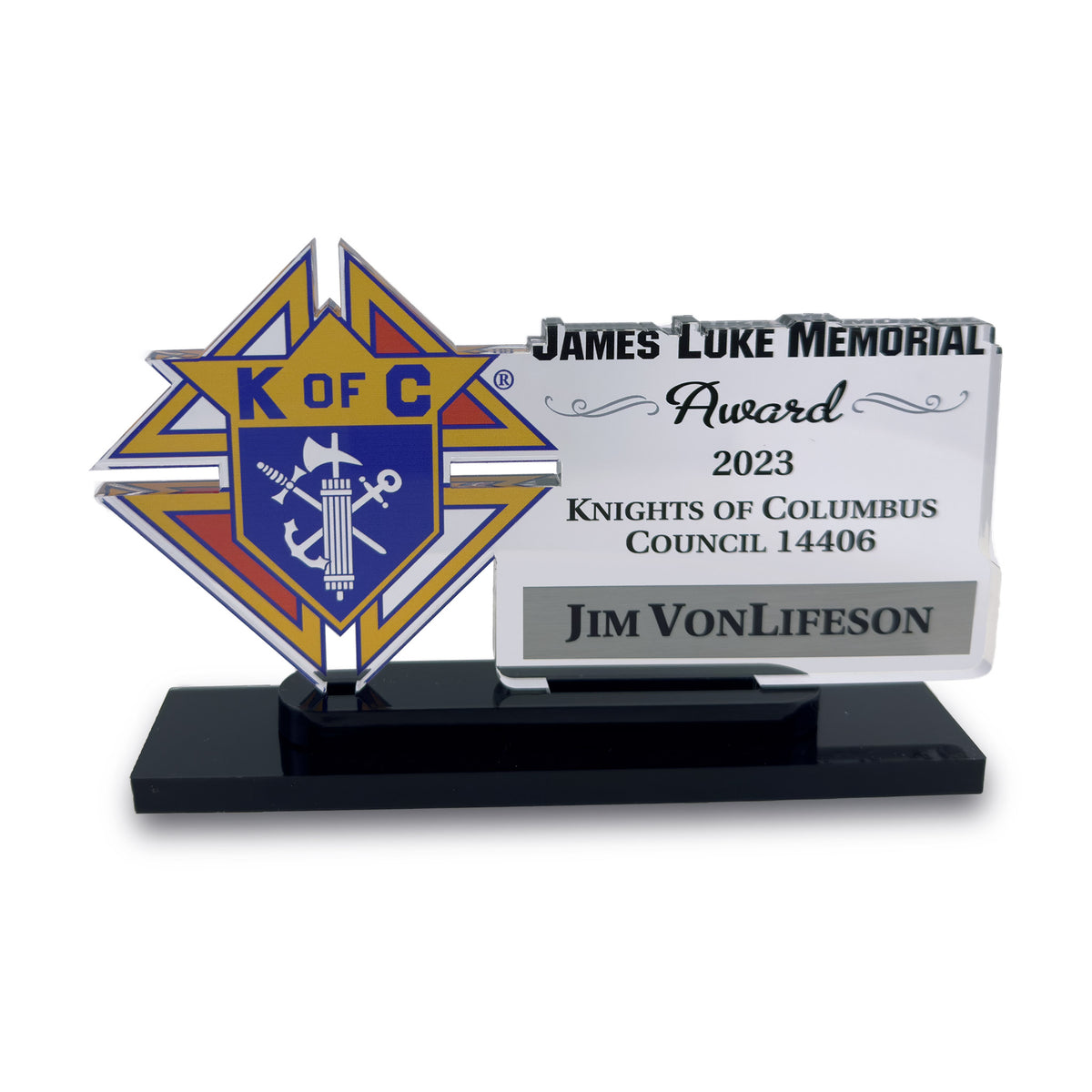 Knights of Columbus ( K of C ) - Custom Acrylic Award – Gino's Awards, Inc.